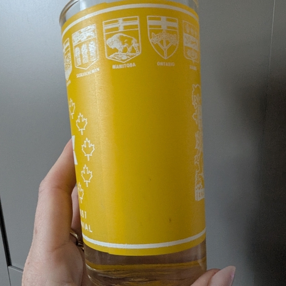 Yellow Canada Centennial Souvenir Glass - Picture 3 of 9